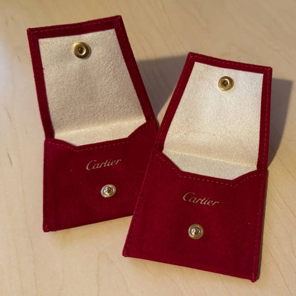 Set of TWO Cartier red felt jewelry pouch bag snap closure - Picture 2 of 2